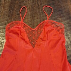 Vintage‎ Joseph Magnin Rene Lingerie Nightgown Red Floral Lace Trim Small Petite